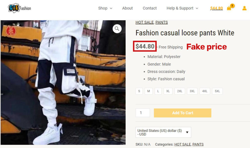 Fashiongiegie cargo pants fake price