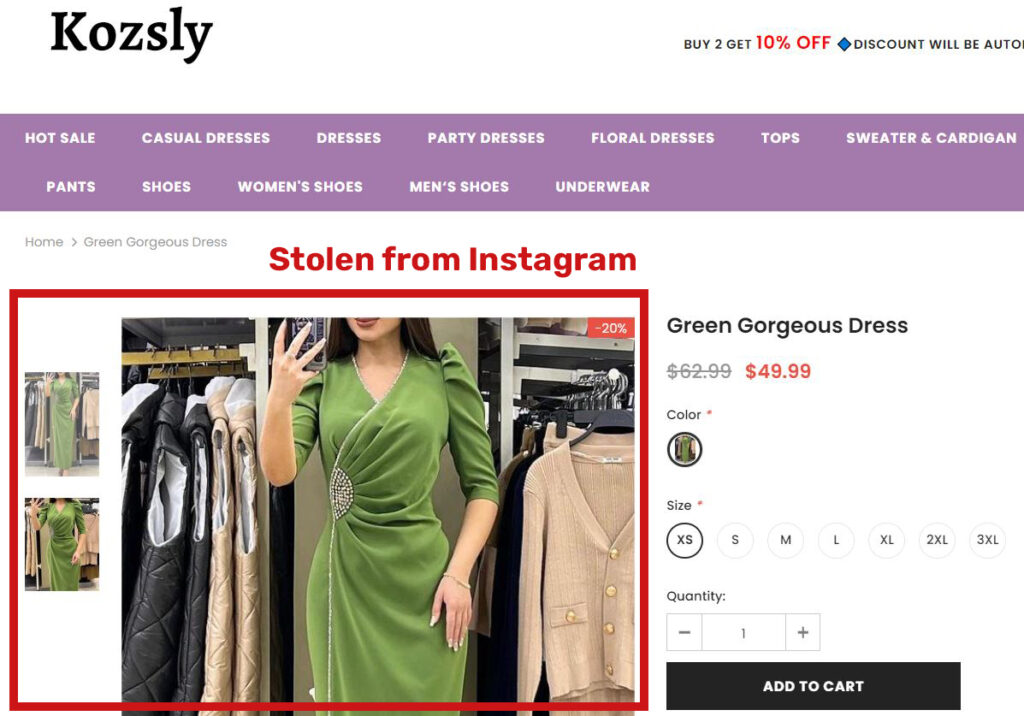 kozsly econ technology ltd scam stolen green dress image