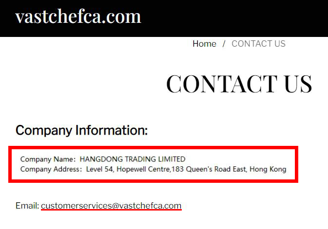 vastchefca hangdong trading limited scam email address