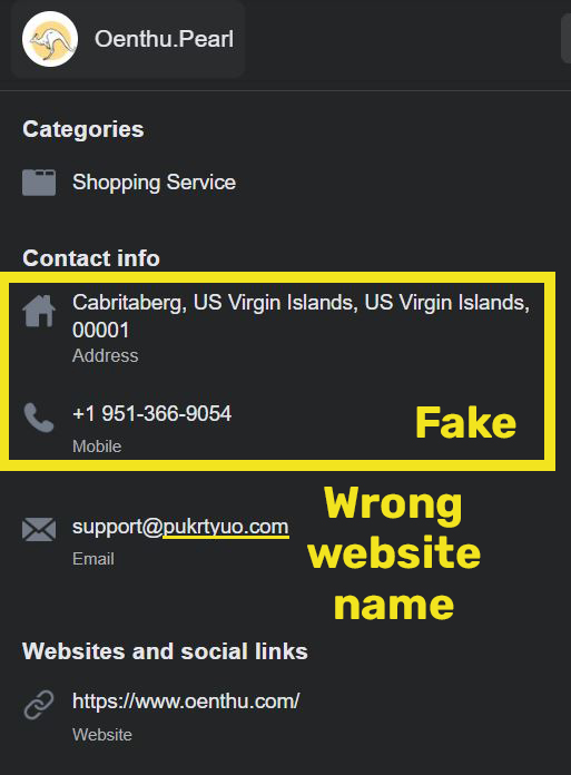 fake facebook page information