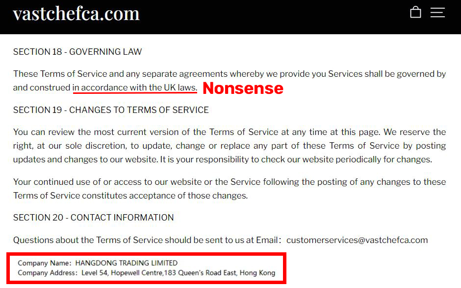 vastchefca hangdong trading limited scam fake terms