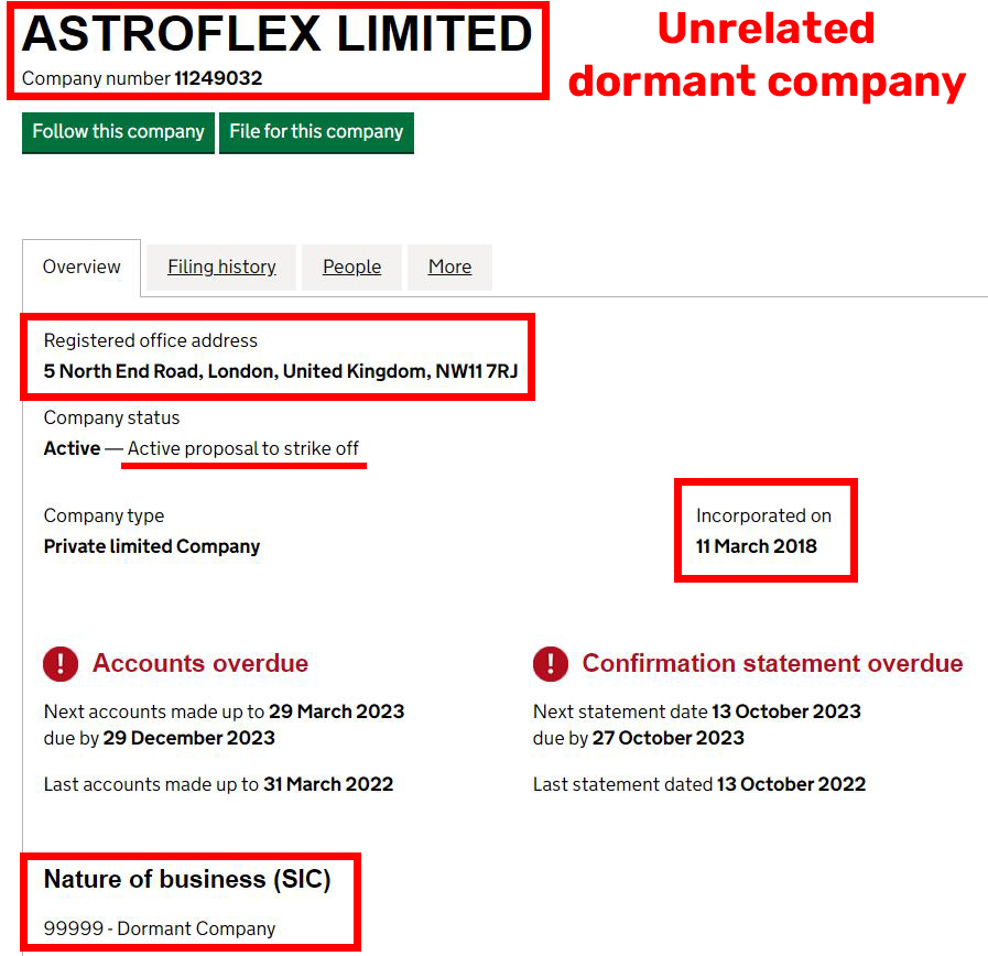 astroflex limited uk registration certificate