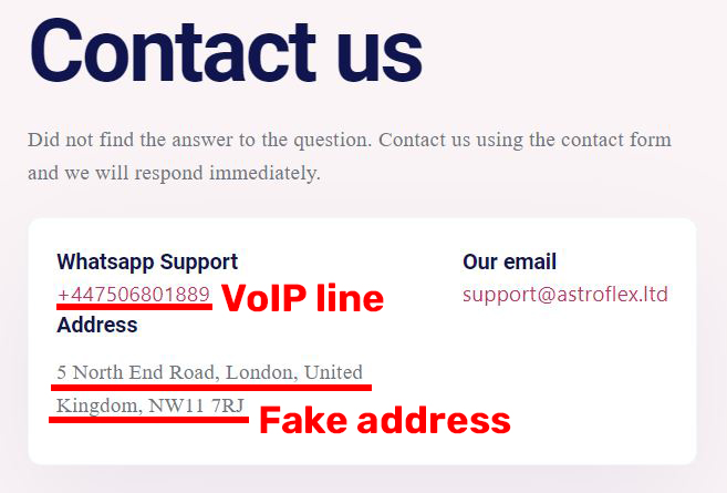 astroflex scam fake contact details