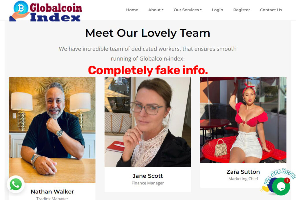 Globalcoin-index scam fake team members