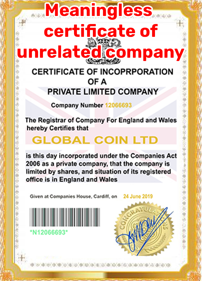 Globalcoin-index scam fake registration certificate