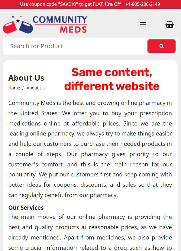 communitymeds scam fake about us page