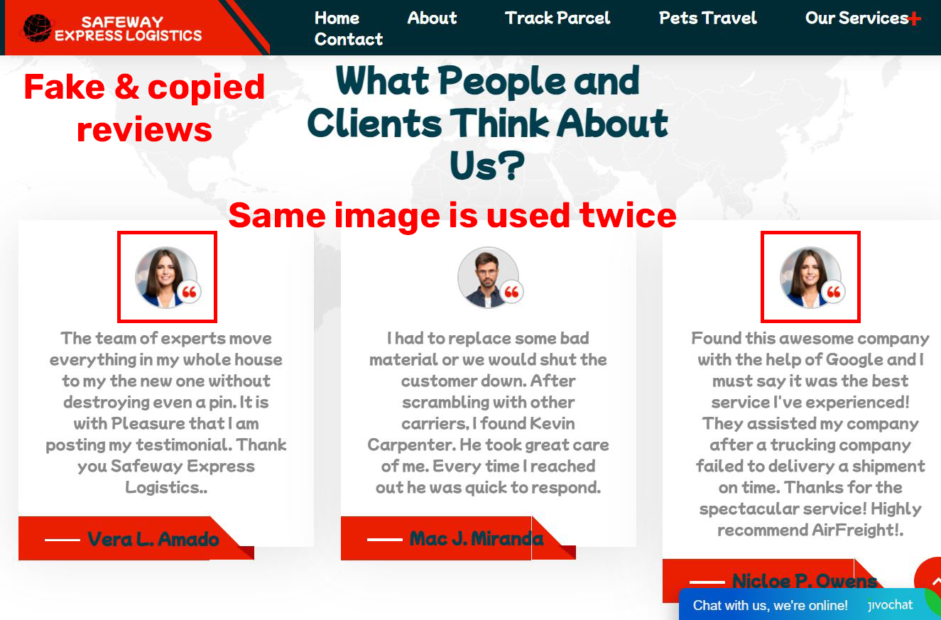 Safeway Express Logistics SafewayExpressLogistics fake testimonials